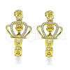 Arete Dormilona 02.341.0123 Oro Laminado, Diseño de Corona y Corazón, con Blanca Micro Pave and Blanca Zirconia Cubica, Pulido, Tono Dorado
