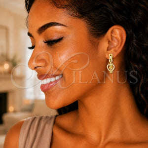 Arete Dormilona 02.341.0124 Oro Laminado, Diseño de Corazón y Corona, con Blanca Micro Pave and Blanca Zirconia Cubica, Pulido, Tono Dorado