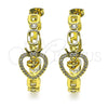Arete Dormilona 02.341.0124 Oro Laminado, Diseño de Corazón y Corona, con Blanca Micro Pave and Blanca Zirconia Cubica, Pulido, Tono Dorado