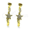 Arete Dormilona 02.341.0126 Oro Laminado, Diseño de Estrella y Luna, con Blanca Micro Pave, Pulido, Tono Dorado