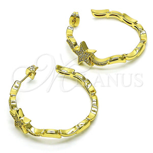 Arete Dormilona 02.341.0126 Oro Laminado, Diseño de Estrella y Luna, con Blanca Micro Pave, Pulido, Tono Dorado