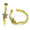 Arete Dormilona 02.341.0126 Oro Laminado, Diseño de Estrella y Luna, con Blanca Micro Pave, Pulido, Tono Dorado