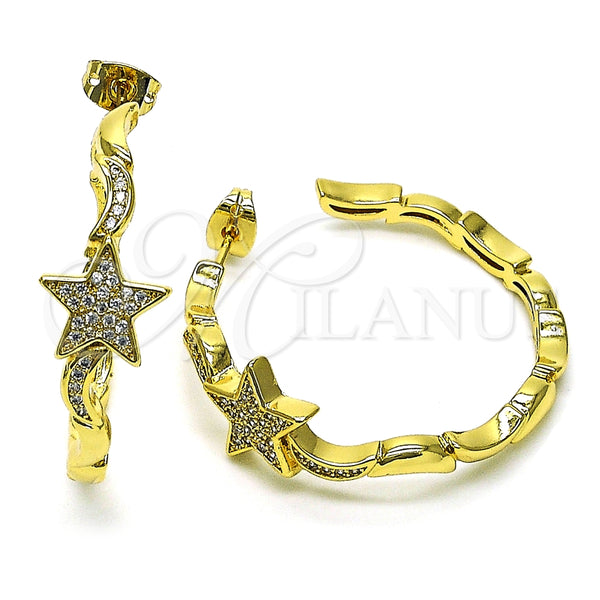 Arete Dormilona 02.341.0126 Oro Laminado, Diseño de Estrella y Luna, con Blanca Micro Pave, Pulido, Tono Dorado