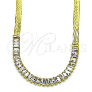 Gargantilla Elegante 04.341.0097.16 Oro Laminado, Diseño de Baguette, con Blanca Zirconia Cubica, Pulido, Tono Dorado (05 MM Thickness, 16 Inches Length)