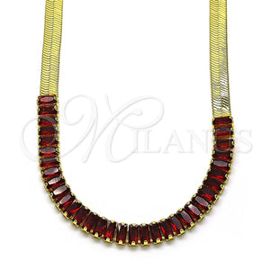 Gargantilla Elegante 04.341.0097.1.16 Oro Laminado, Diseño de Baguette, con Granate Zirconia Cubica, Pulido, Tono Dorado (05 MM Thickness, 16 Inches Length)