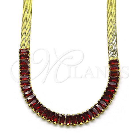 Gargantilla Elegante 04.341.0097.1.16 Oro Laminado, Diseño de Baguette, con Granate Zirconia Cubica, Pulido, Tono Dorado (05 MM Thickness, 16 Inches Length)