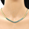 Gargantilla Elegante 04.341.0097.2.16 Oro Laminado, Diseño de Baguette, con Aqua Azul Zirconia Cubica, Pulido, Tono Dorado (05 MM Thickness, 16 Inches Length)