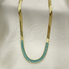 Gargantilla Elegante 04.341.0097.2.16 Oro Laminado, Diseño de Baguette, con Aqua Azul Zirconia Cubica, Pulido, Tono Dorado (05 MM Thickness, 16 Inches Length)