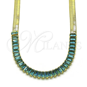 Gargantilla Elegante 04.341.0097.2.16 Oro Laminado, Diseño de Baguette, con Aqua Azul Zirconia Cubica, Pulido, Tono Dorado (05 MM Thickness, 16 Inches Length)