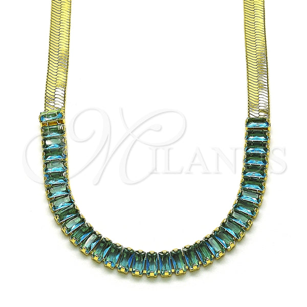 Gargantilla Elegante 04.341.0097.2.16 Oro Laminado, Diseño de Baguette, con Aqua Azul Zirconia Cubica, Pulido, Tono Dorado (05 MM Thickness, 16 Inches Length)