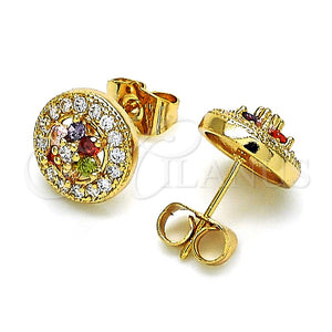 Arete Dormilona 02.387.0087.1 Oro Laminado, Diseño de Flor, con Multicolor Zirconia Cubica, Pulido, Tono Dorado