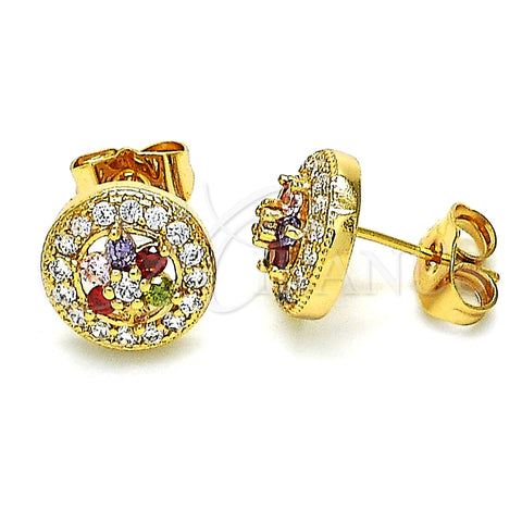Arete Dormilona 02.387.0087.1 Oro Laminado, Diseño de Flor, con Multicolor Zirconia Cubica, Pulido, Tono Dorado