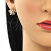 Arete Dormilona 02.387.0089 Oro Laminado, Diseño de Flor y Baguette, con Blanca Zirconia Cubica, Pulido, Tono Dorado