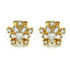 Arete Dormilona 02.387.0089 Oro Laminado, Diseño de Flor y Baguette, con Blanca Zirconia Cubica, Pulido, Tono Dorado