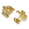 Arete Dormilona 02.387.0089 Oro Laminado, Diseño de Flor y Baguette, con Blanca Zirconia Cubica, Pulido, Tono Dorado