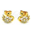 Arete Dormilona 02.387.0090 Oro Laminado, Diseño de Cisne y Flor, con Blanca and Negro Zirconia Cubica, Pulido, Tono Dorado