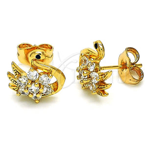 Arete Dormilona 02.387.0090 Oro Laminado, Diseño de Cisne y Flor, con Blanca and Negro Zirconia Cubica, Pulido, Tono Dorado