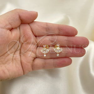 Arete Dormilona 02.387.0094.3 Oro Laminado, Diseño de Baguette, con Rosado and Blanca Zirconia Cubica, Pulido, Tono Dorado