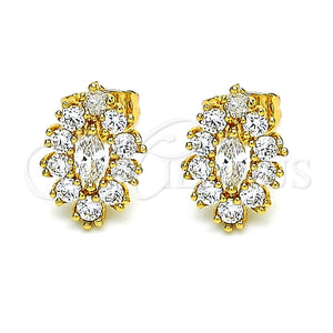 Arete Dormilona 02.387.0095 Oro Laminado, Diseño de Ojo Griego, con Blanca Zirconia Cubica, Pulido, Tono Dorado