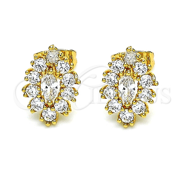 Arete Dormilona 02.387.0095 Oro Laminado, Diseño de Ojo Griego, con Blanca Zirconia Cubica, Pulido, Tono Dorado
