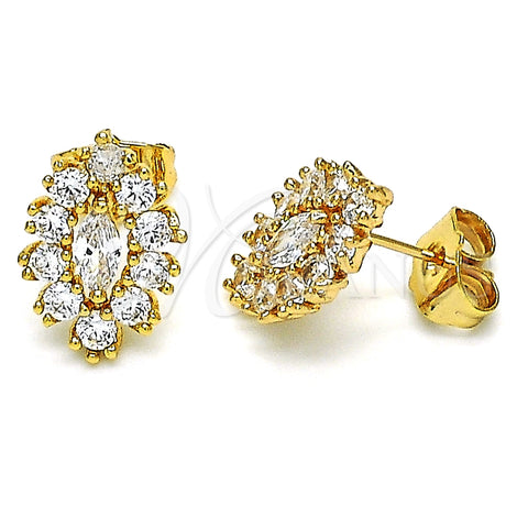 Arete Dormilona 02.387.0095 Oro Laminado, Diseño de Ojo Griego, con Blanca Zirconia Cubica, Pulido, Tono Dorado