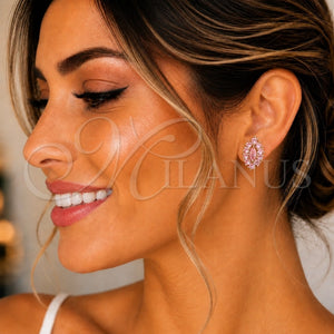Arete Dormilona 02.387.0095.1 Oro Laminado, Diseño de Ojo Griego, con Rosado Zirconia Cubica, Pulido, Tono Dorado
