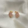 Arete Dormilona 02.387.0095.1 Oro Laminado, Diseño de Ojo Griego, con Rosado Zirconia Cubica, Pulido, Tono Dorado