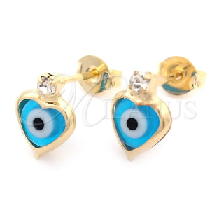 Arete Dormilona 02.02.0491 Oro Laminado, Diseño de Ojo Griego, con Turquoise Cristal and Blanca Zirconia Cubica, Pulido, Tono Dorado