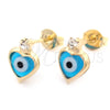 Arete Dormilona 02.02.0491 Oro Laminado, Diseño de Ojo Griego, con Turquoise Cristal and Blanca Zirconia Cubica, Pulido, Tono Dorado