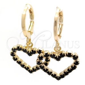 Argolla Huggie 02.02.0494.1.15 Oro Laminado, Diseño de Corazón, con Negro Zirconia Cubica, Pulido, Tono Dorado