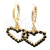 Argolla Huggie 02.02.0494.1.15 Oro Laminado, Diseño de Corazón, con Negro Zirconia Cubica, Pulido, Tono Dorado