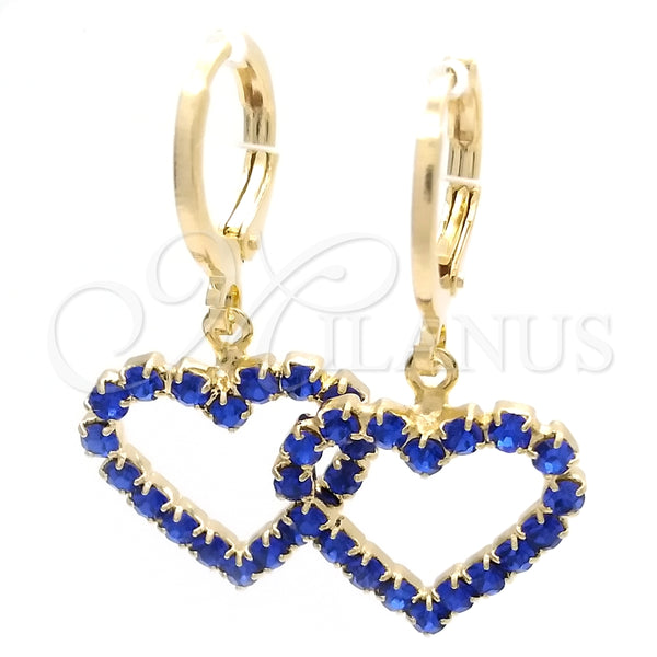 Argolla Huggie 02.02.0494.3.15 Oro Laminado, Diseño de Corazón, con Topacio Azul Zirconia Cubica, Pulido, Tono Dorado