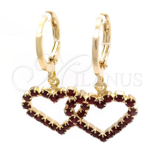 Argolla Huggie 02.02.0494.4.15 Oro Laminado, Diseño de Corazón, con Granate Zirconia Cubica, Pulido, Tono Dorado