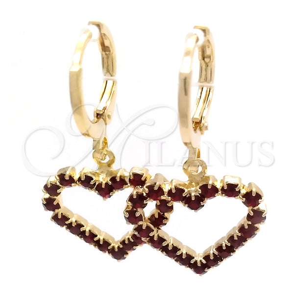 Argolla Huggie 02.02.0494.4.15 Oro Laminado, Diseño de Corazón, con Granate Zirconia Cubica, Pulido, Tono Dorado