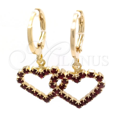Argolla Huggie 02.02.0494.4.15 Oro Laminado, Diseño de Corazón, con Granate Zirconia Cubica, Pulido, Tono Dorado