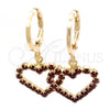 Argolla Huggie 02.02.0494.4.15 Oro Laminado, Diseño de Corazón, con Granate Zirconia Cubica, Pulido, Tono Dorado