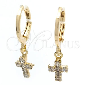 Argolla Huggie 02.02.0496.1.15 Oro Laminado, Diseño de Cruz, con Blanca Zirconia Cubica, Pulido, Tono Dorado