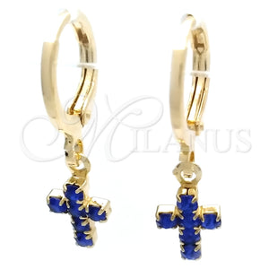 Argolla Huggie 02.02.0496.3.15 Oro Laminado, Diseño de Cruz, con Topacio Azul Zirconia Cubica, Pulido, Tono Dorado