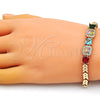 Pulsera Elegante 03.283.0217.07 Oro Laminado, Diseño de Oja y Baguette, con Multicolor Zirconia Cubica, Pulido, Tono Dorado (05 MM Thickness, 7 Inches Length)