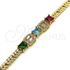 Pulsera Elegante 03.283.0217.07 Oro Laminado, Diseño de Oja y Baguette, con Multicolor Zirconia Cubica, Pulido, Tono Dorado (05 MM Thickness, 7 Inches Length)