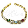 Pulsera Elegante 03.283.0217.07 Oro Laminado, Diseño de Oja y Baguette, con Multicolor Zirconia Cubica, Pulido, Tono Dorado (05 MM Thickness, 7 Inches Length)