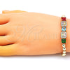 Pulsera Elegante 03.283.0218.07 Oro Laminado, Diseño de Baguette, con Multicolor Zirconia Cubica, Pulido, Tono Dorado (05 MM Thickness, 7 Inches Length)