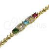 Pulsera Elegante 03.283.0218.07 Oro Laminado, Diseño de Baguette, con Multicolor Zirconia Cubica, Pulido, Tono Dorado (05 MM Thickness, 7 Inches Length)