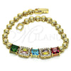 Pulsera Elegante 03.283.0218.07 Oro Laminado, Diseño de Baguette, con Multicolor Zirconia Cubica, Pulido, Tono Dorado (05 MM Thickness, 7 Inches Length)