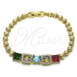 Pulsera Elegante 03.283.0218.07 Oro Laminado, Diseño de Baguette, con Multicolor Zirconia Cubica, Pulido, Tono Dorado (05 MM Thickness, 7 Inches Length)