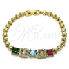 Pulsera Elegante 03.283.0218.07 Oro Laminado, Diseño de Baguette, con Multicolor Zirconia Cubica, Pulido, Tono Dorado (05 MM Thickness, 7 Inches Length)