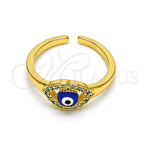 Anillo Multi Piedra 01.310.0015 Oro Laminado, Diseño de Ojo Griego, con Blanca Micro Pave, Esmaltado Azul, Tono Dorado (One size fits all)