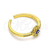 Anillo Multi Piedra 01.310.0016 Oro Laminado, Diseño de Ojo Griego y Flor, con Blanca Micro Pave, Esmaltado Azul, Tono Dorado (One size fits all)