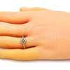 Anillo Multi Piedra 01.310.0017 Oro Laminado, Diseño de Ojo Griego y Flor, con Blanca Micro Pave, Esmaltado Azul, Tono Dorado (One size fits all)