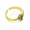 Anillo Multi Piedra 01.310.0017 Oro Laminado, Diseño de Ojo Griego y Flor, con Blanca Micro Pave, Esmaltado Azul, Tono Dorado (One size fits all)